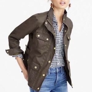 J Crew Downtown Resin Coated Cotton Field Jacket w/ Cargo Utility Pockets
